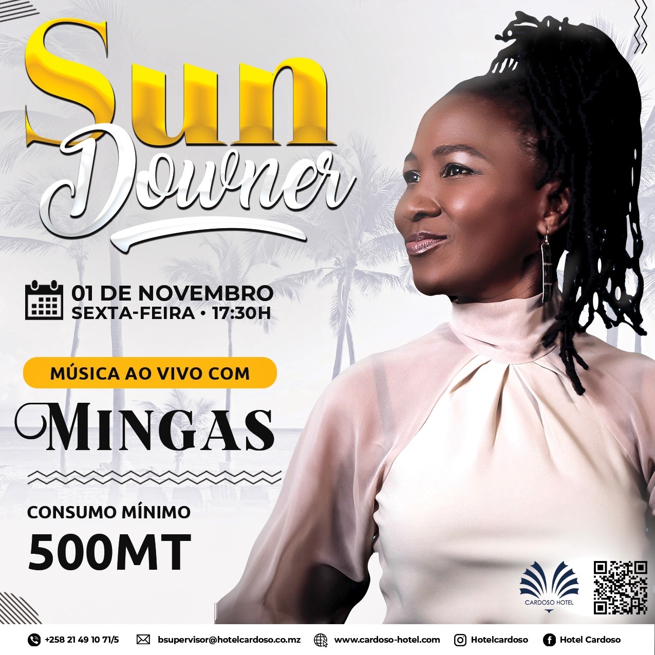 Hotel Cardoso Sundowner live music promotional artwork featuring Mingas