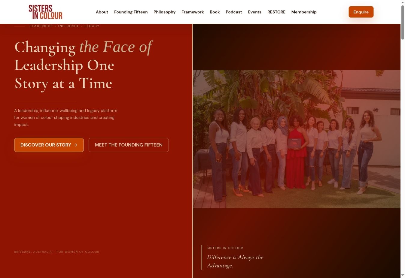 Screenshot of the Sisters in Colour website homepage
